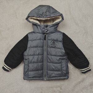 London Fog Puffer Jacket Size 2T Grey Full Zip Fleece Lined Hood Winter